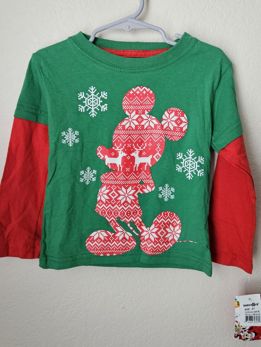 BabiesRUs Green & Red Mickey Holiday Layered-Look Long Sleeve Tee
